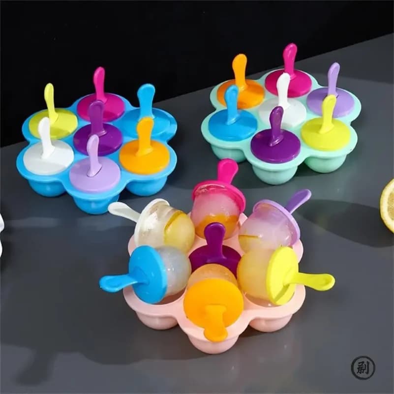 7 hole ice cream mold Ice cream Diy mold Children's Popsicle mold Food filled plastic ice tray Popsicle mold fruit smoothie