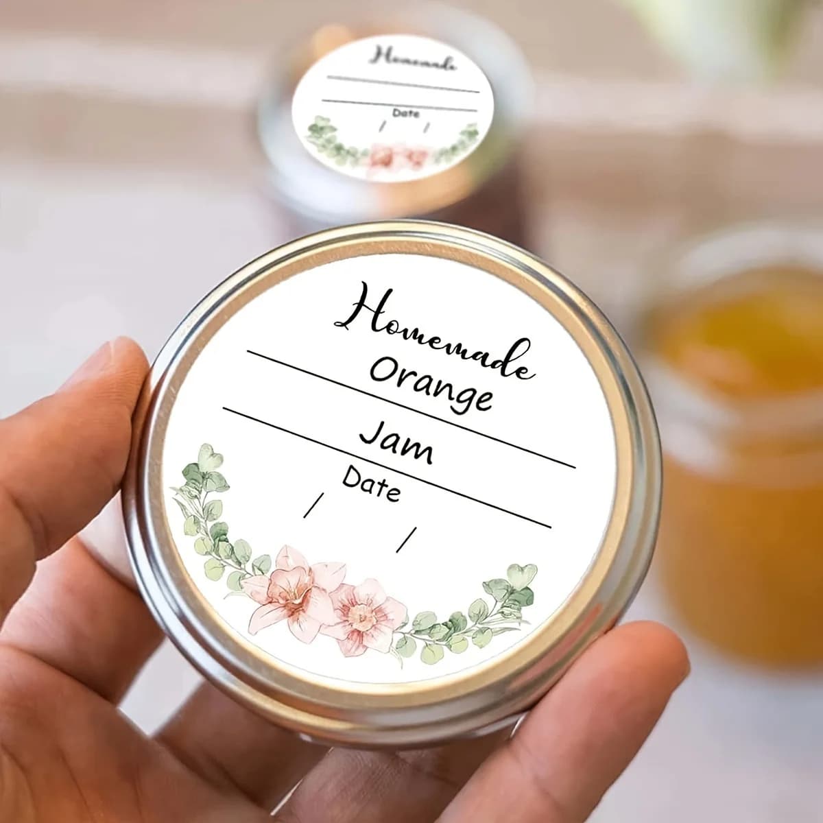 1 roll Watercolor Floral Canning Label-5.08cm Write-On Date&Contents Stickers for Mason Jars,Spice Container-Easy Peel