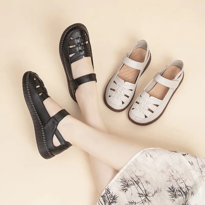 GKTINOO Sandali in vera pelle per donna Estate 2025 Nuove scarpe piatte da madre Sandali casual con suola morbida scavata