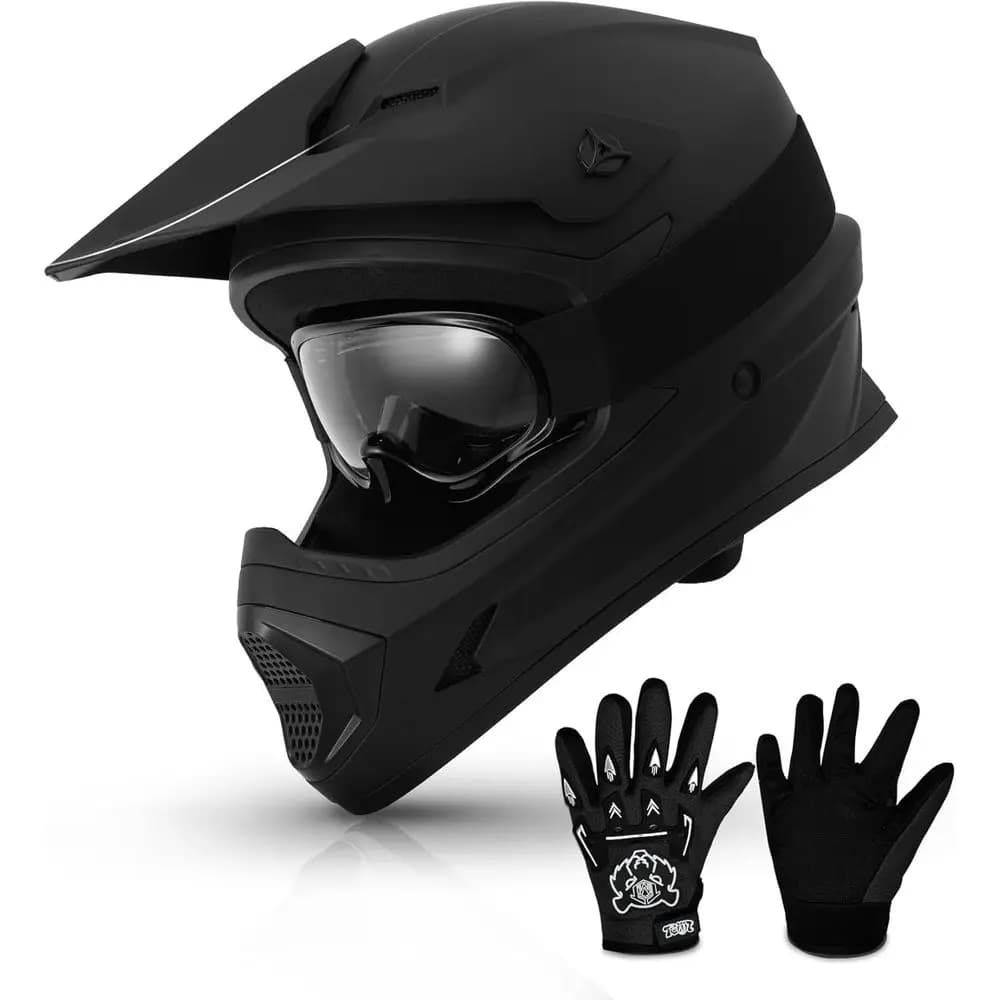 Casco da Motocross per Ragazzi - Certificato DOT, Casco ATV per Bambini con Occhiali, Guanti e Borsa per Fuoristrada, BMX, MX, Strada
