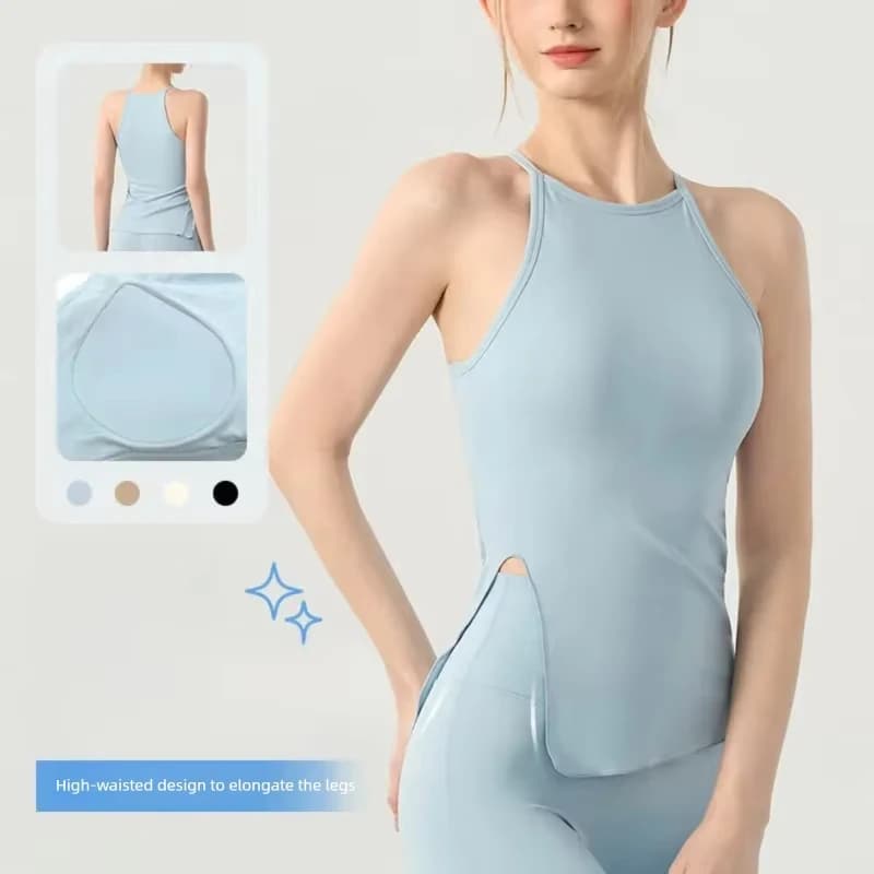 Top Yoga Senza Maniche per Donna con Spacchi e Imbottiture, per Fitness e Sport, Abbigliamento Yoga Estivo per Palestra e Pilates