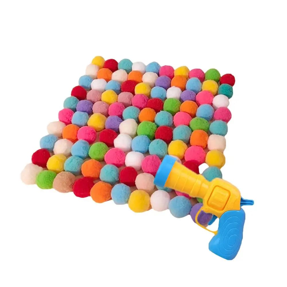 Giocattoli per gatti Giocattolo interattivo per addestramento al lancio con palla da 20 pezzi per gattino per animali domestici Mini giochi di pistola da tiro Giocattoli con palla di peluche elasticizzata per animali domestici