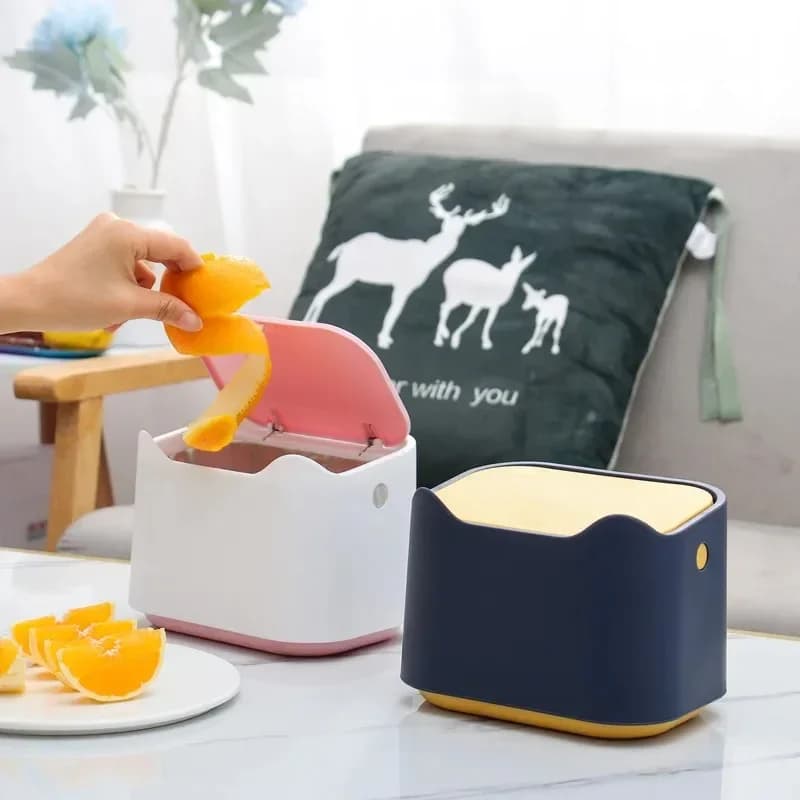 Tipo di pressa pattumiera da tavolo mini cucina simpatico cartone animato con coperchio dormitorio camera da letto toletta scatola di immagazzinaggio dei rifiuti per ufficio