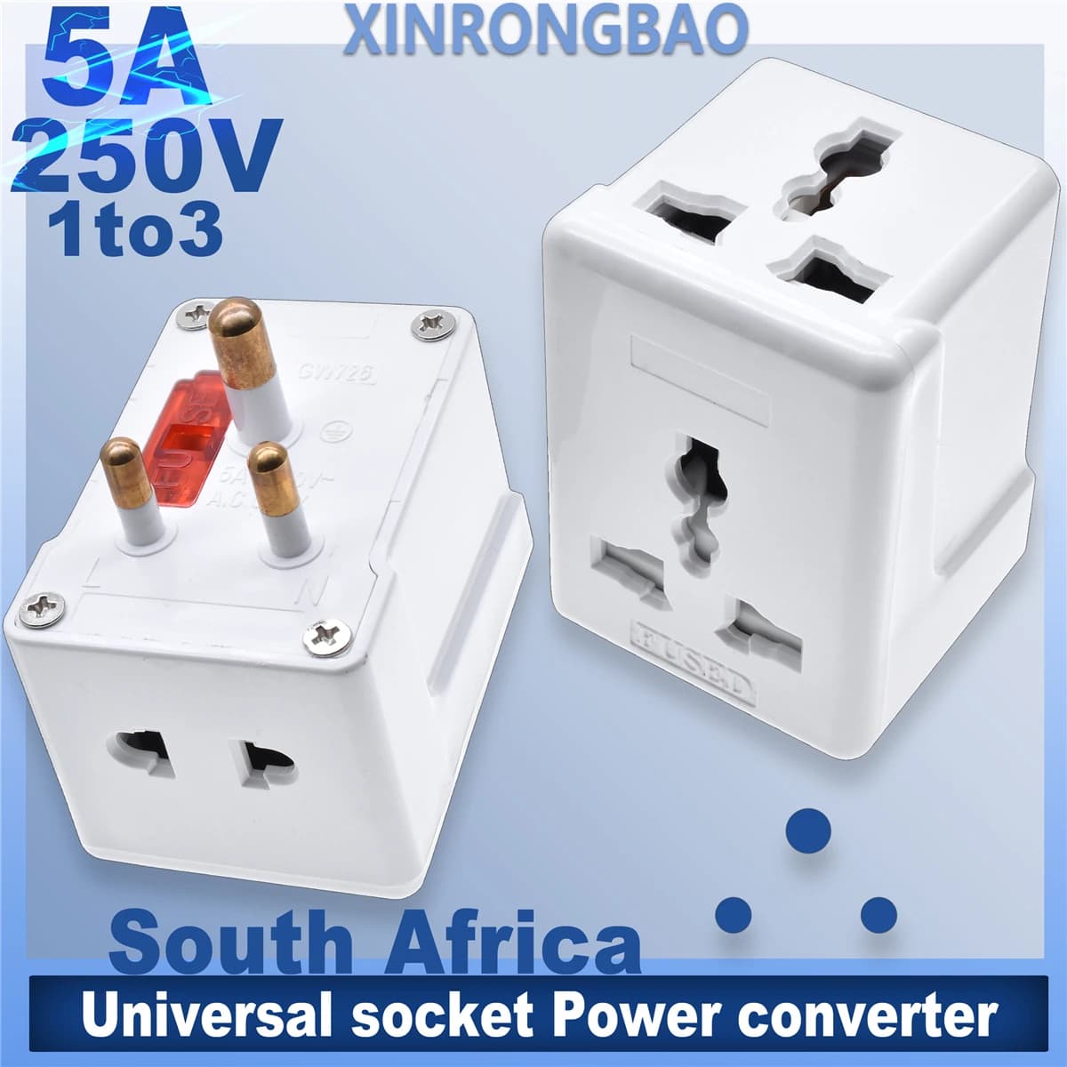 Piccolo adattatore da viaggio Sud Africa India 5A 1to3 Spina elettrica Convertitore multi presa AU/EU/US/South Africa Presa universale Fusibile