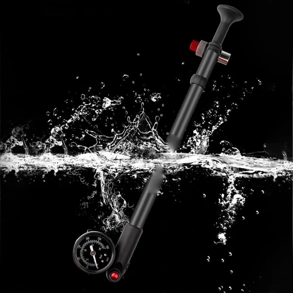 300PSI Bike Shock Pump Aluminum Alloy for Schrader Tire Valve High Pressure Shock Pump with Gauge 250 Mm Length