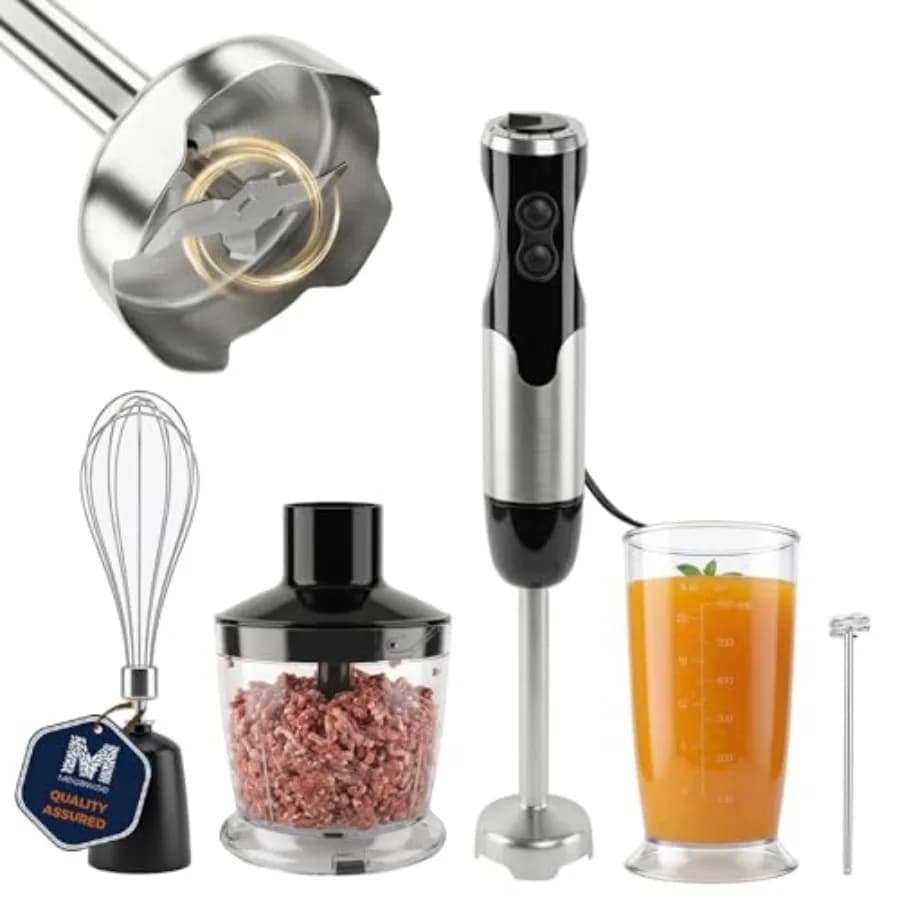 Set frullatore a immersione da cucina in acciaio inossidabile nero 5-in-1 multifunzione con modalità turbo e controllo della velocità variabile