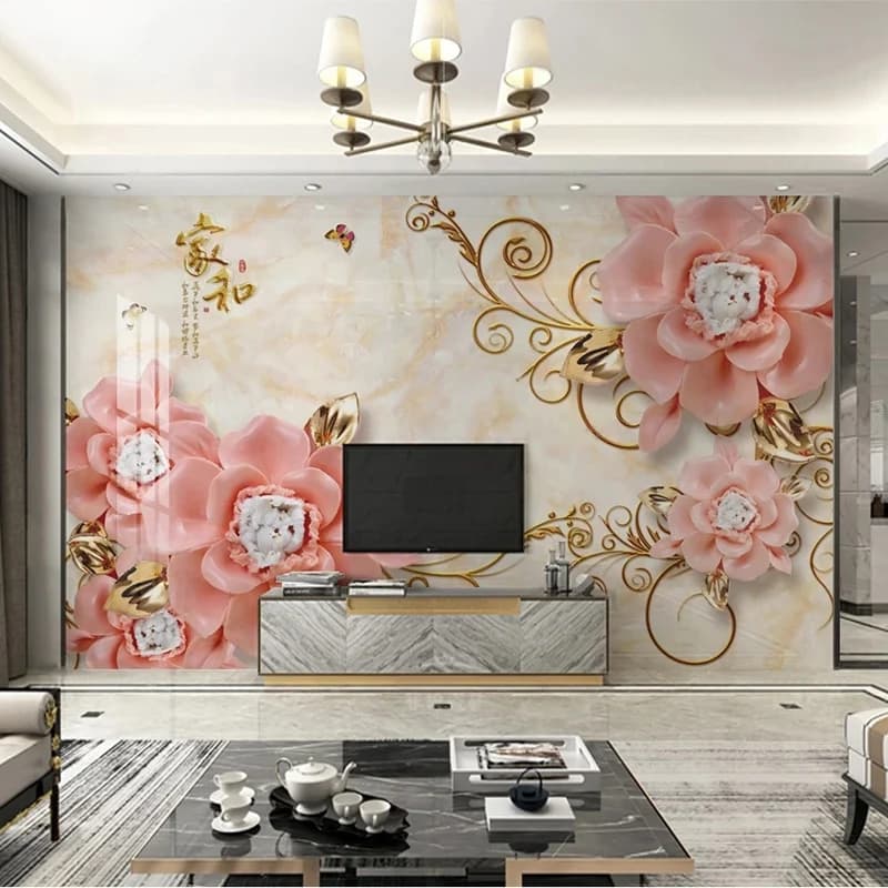 Custom Marble Flower 3D Wall Mural Wallpaper Embossed Floral Art for Living Room Bedroom TV Sofa Background Wall Decor