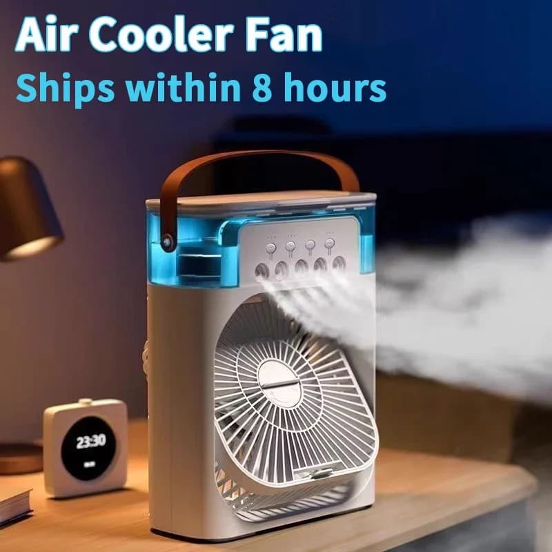 3 In 1 Portable Mini Air Cooler, Desktop Cooling Fan Air Conditioner Humidifier with LED Night Light & Adjustable Wind Speed