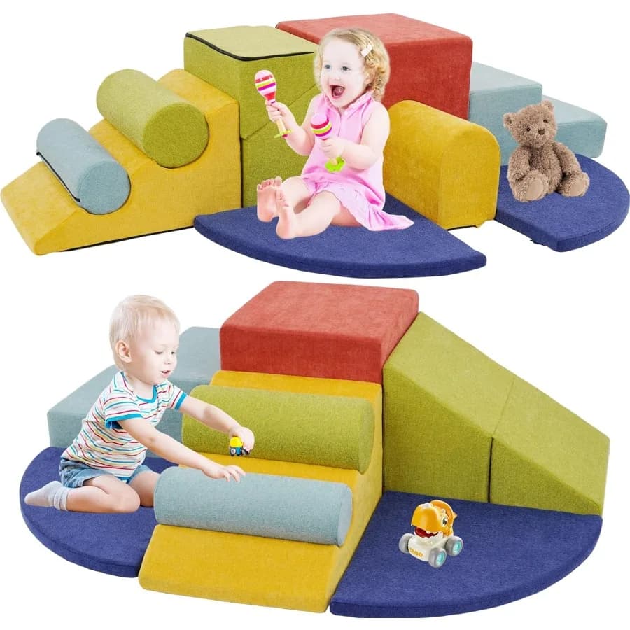 10 pezzi di giocattoli da arrampicata e blocchi da arrampicata in schiuma Set da gioco per attività di arrampicata e gattonare all'interno dell'attrezzatura da gioco morbida con scivolo colorato S