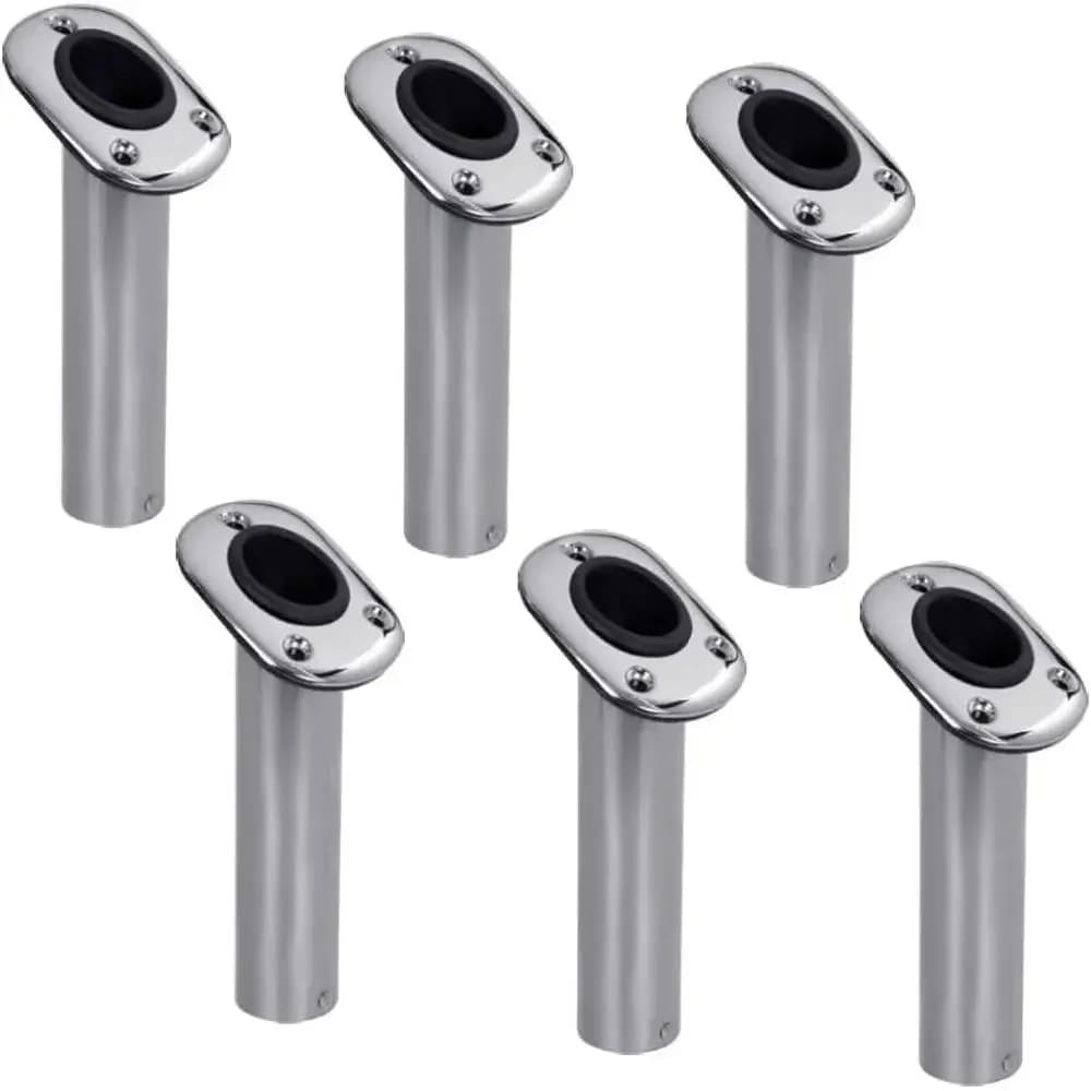 Heavy-Duty 30° Stainless Steel Rod Holders with Black PVC Liner for Boats and Decks (6-Pack)