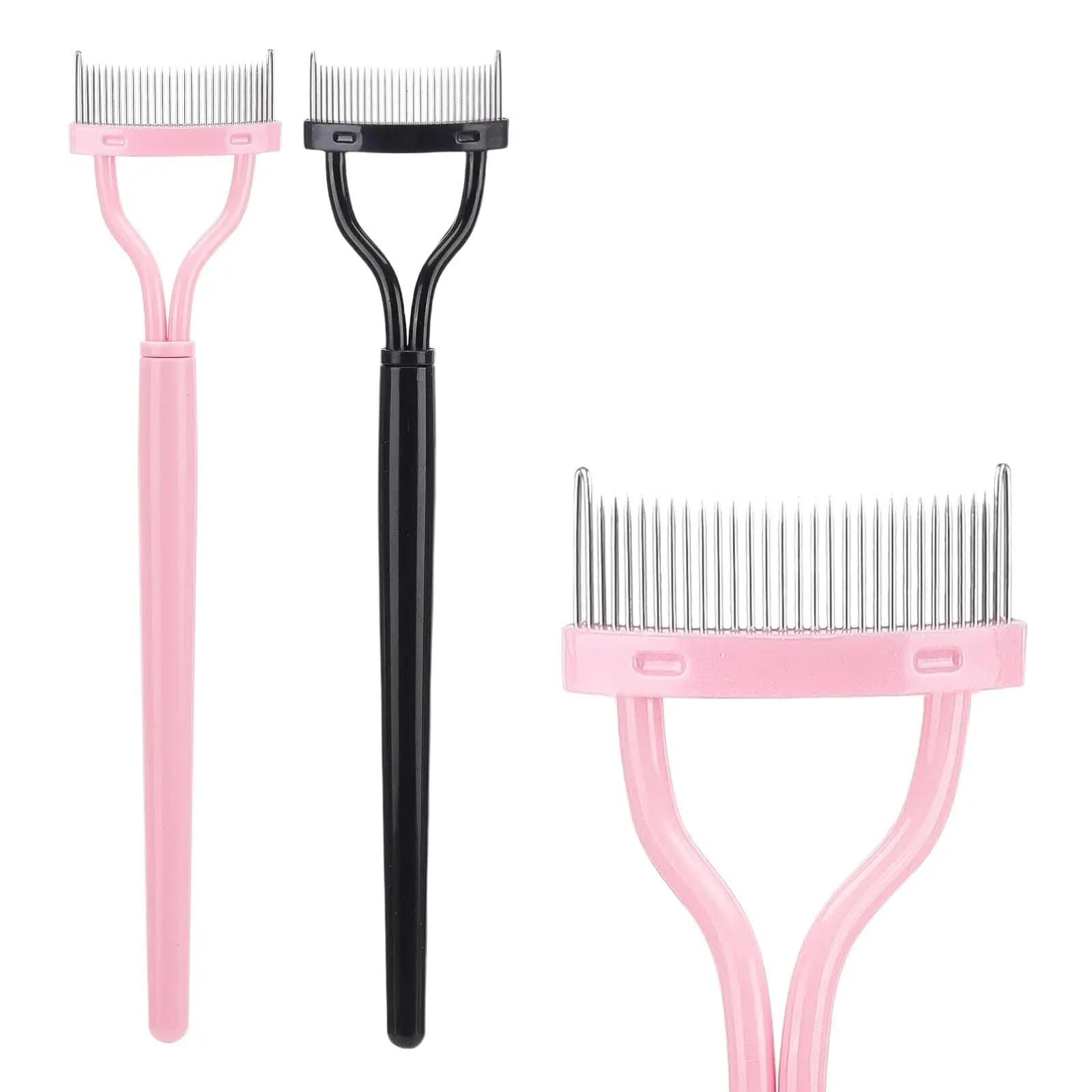 2 Pack Eyelash Separator Tool Lash Comb Mascara Brush for Defining and Separating Clump Free Lashes Light Pink