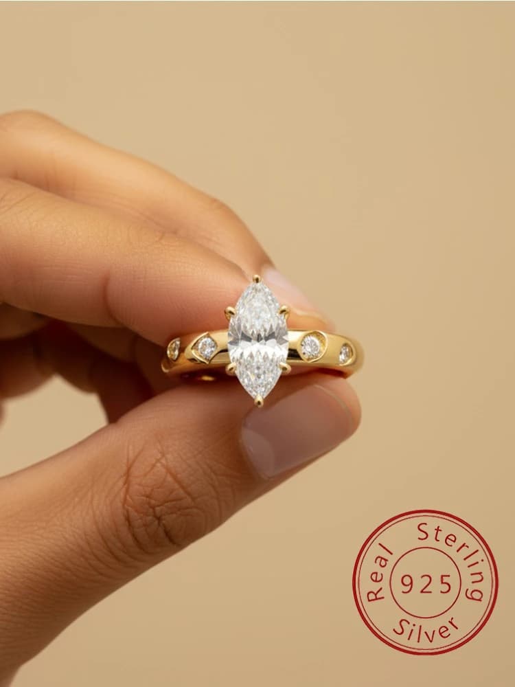 Anello in argento sterling 925 elegante alla moda con zirconi marquise per le donne, anniversario, matrimonio, gioielli di lusso di alta qualità