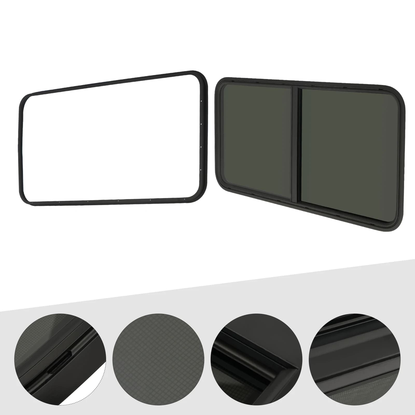 24" x 20" RV window Sliding glass window for universal horizontal black privacy + coating ring