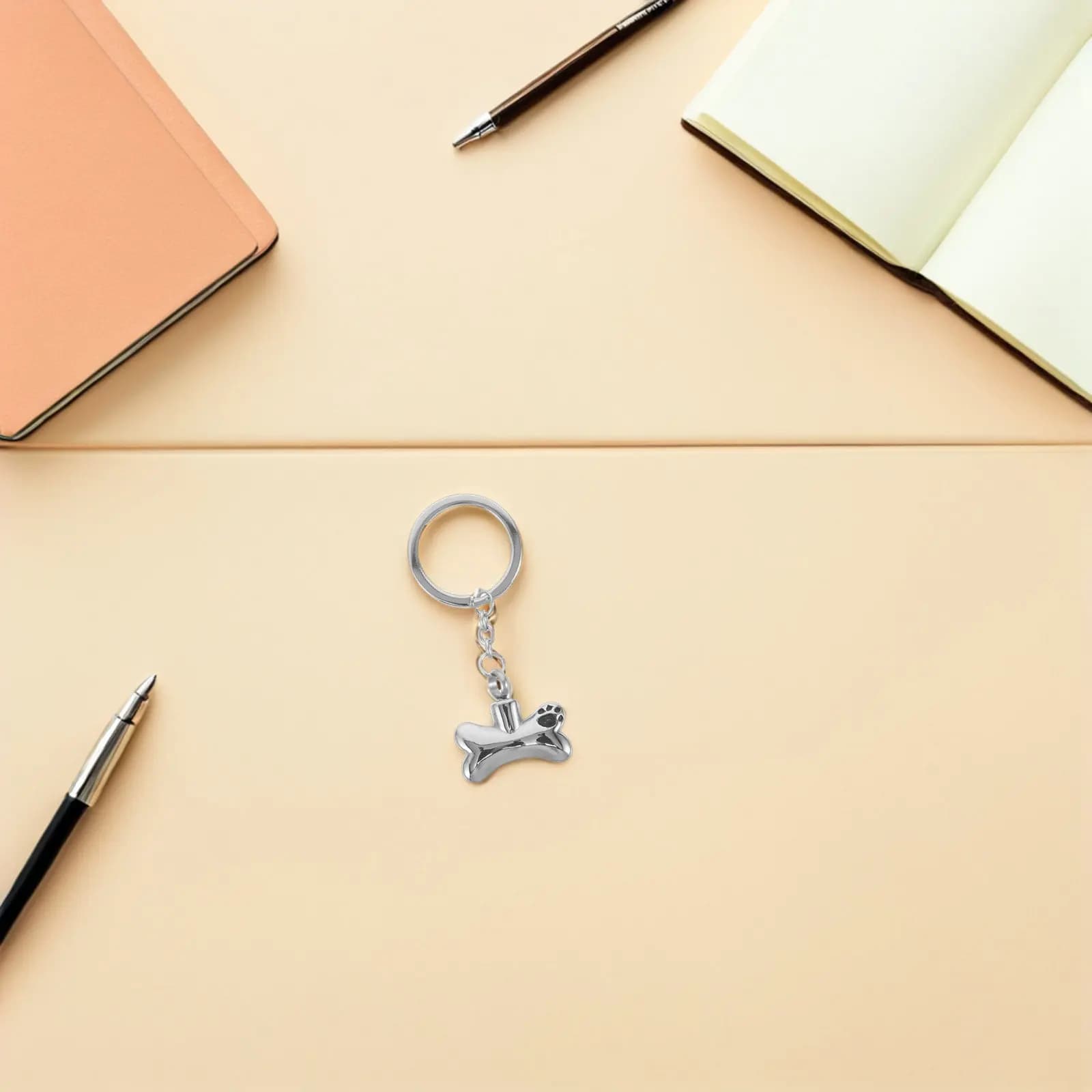 2Pcs Pet Cremation Pendant Dog Bone Urn Keychain Memorial Jewelry Keepsake Portable Stainless Steel Ashes Carrier Unique Dog Paw