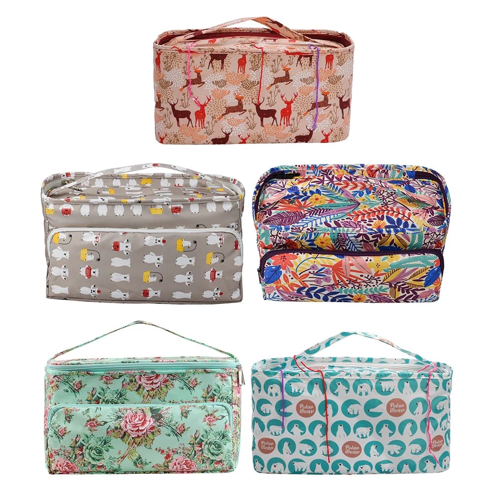 Oxford Cloth Knitting Storage Bag Print Wool Crochet Hooks Storage Tote Bag Needles Sewing Thread Yarn Holder Organizer