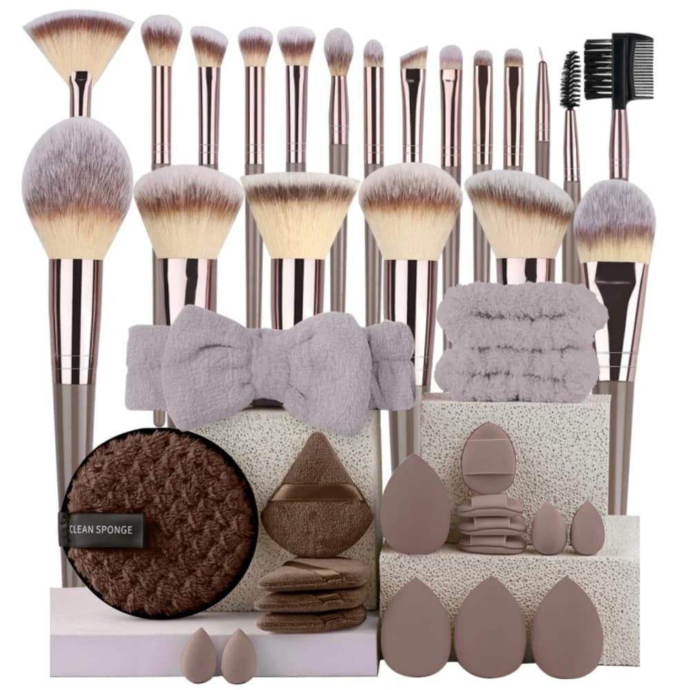 10-20 Piece Premium Makeup Brush Set with Hair Band, Silicone Sponge, Dust Dust and Cleaning Tool included