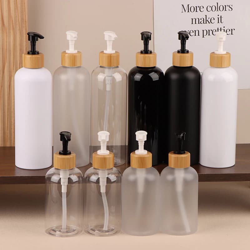 300/500ML Pompa di Bambù Dispenser Bagno PET Piatto di Sapone Bottiglia Vuota Lozione Riutilizzabile Gel Doccia Liquido Contenitore Smerigliato