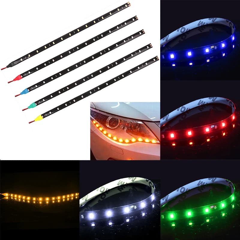 30CM Car Ambient decorativo LED Strip Light Auto DRL Styling luci flessibili per atmosfera 12V 15 SMD bianco/rosso/giallo/Bule/verde