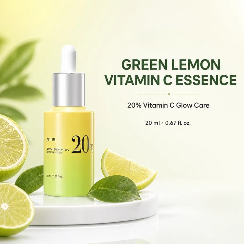 Korean Green Lemon Vitamin C Serum Facial Blemish Brightening Moisturizing Whitening Essence 20ml Daily Skincare Beauty Products