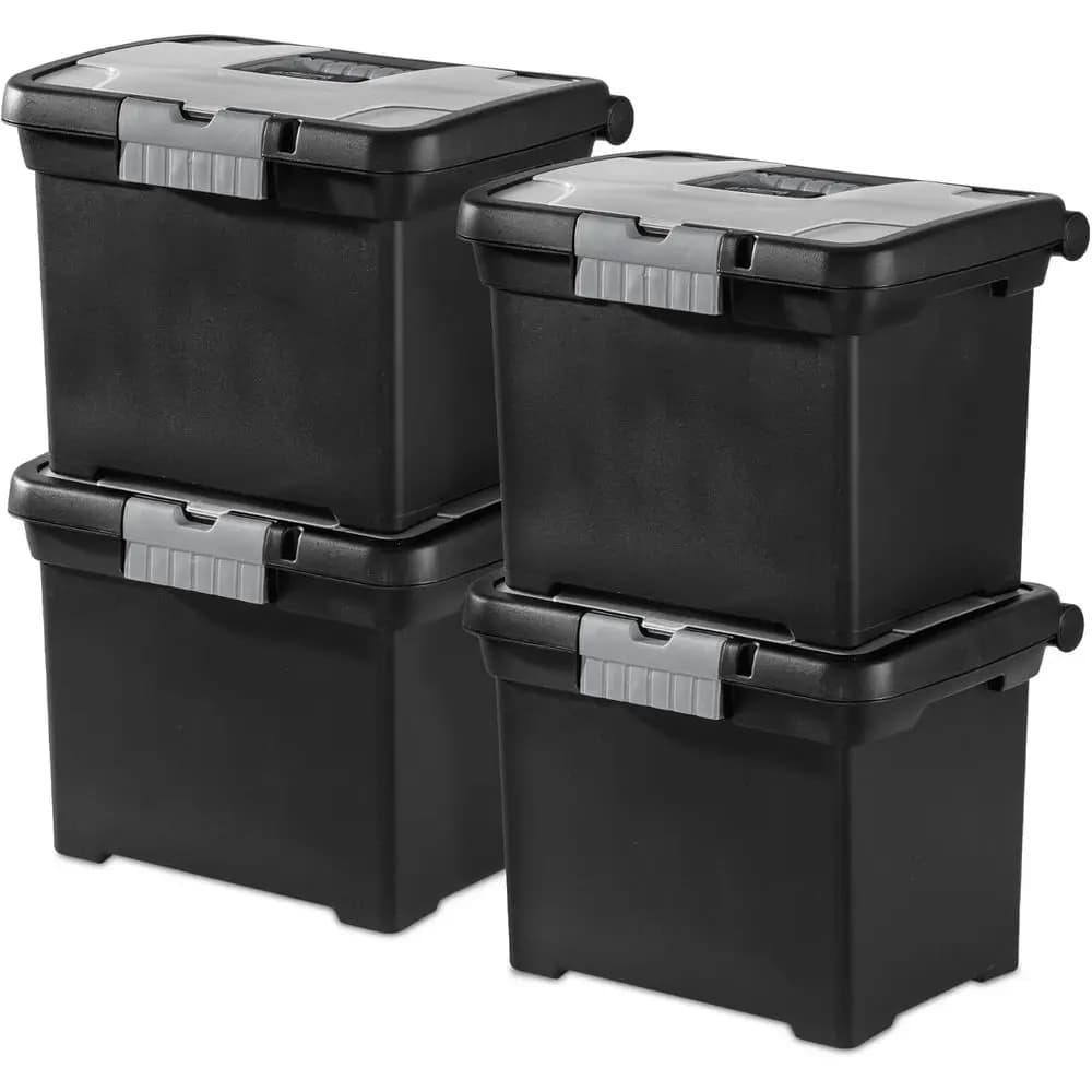 Set di 4 Scatole Portadocumenti in Plastica Impilabili con Coperchio per Casa, Ufficio e Dormitorio