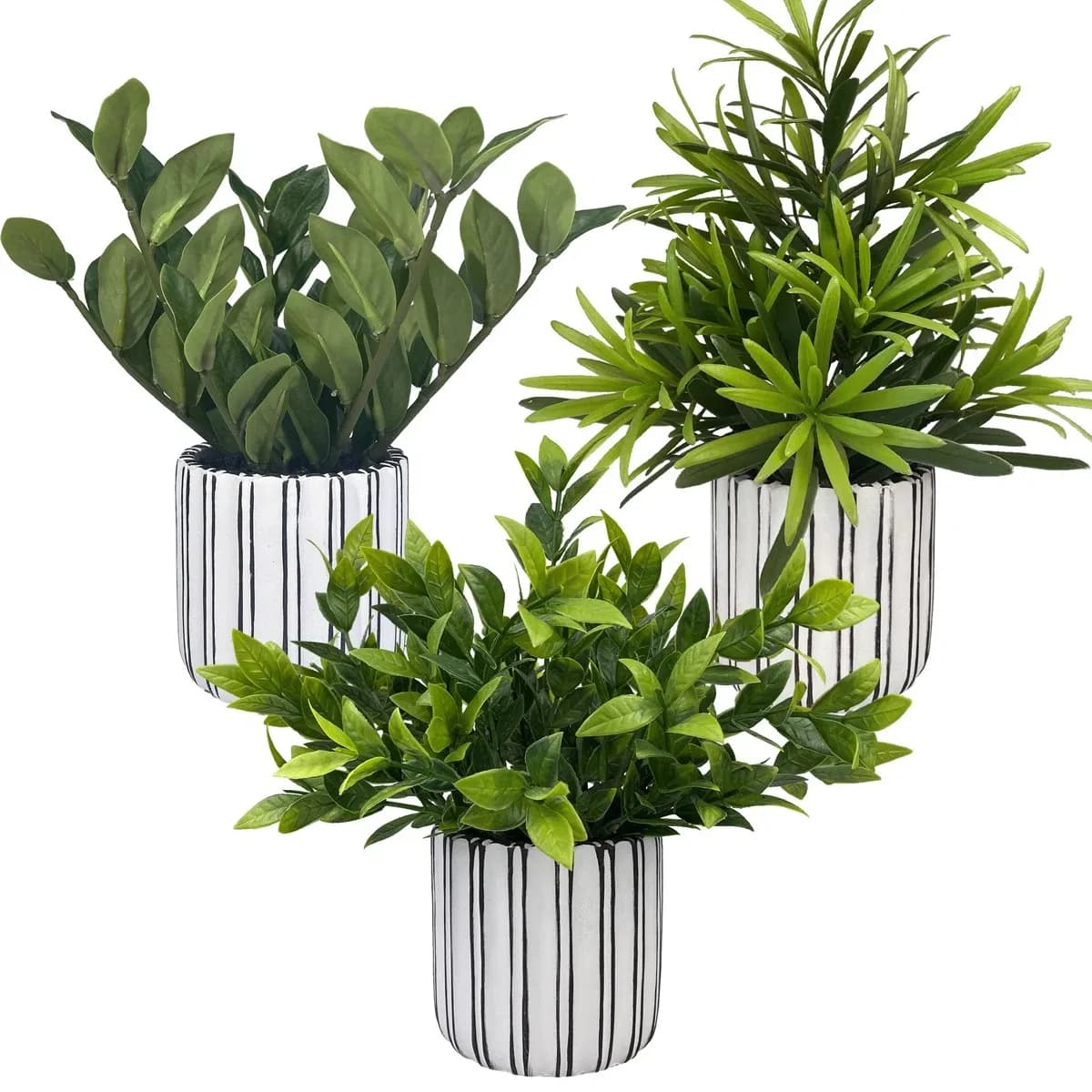 # Set di 3 Piante Artificiali in Vaso, Foglie e Steli Finti per Decorazione Casa, Ufficio, Soggiorno, Camera da Letto, Uso Interno ed Esterno