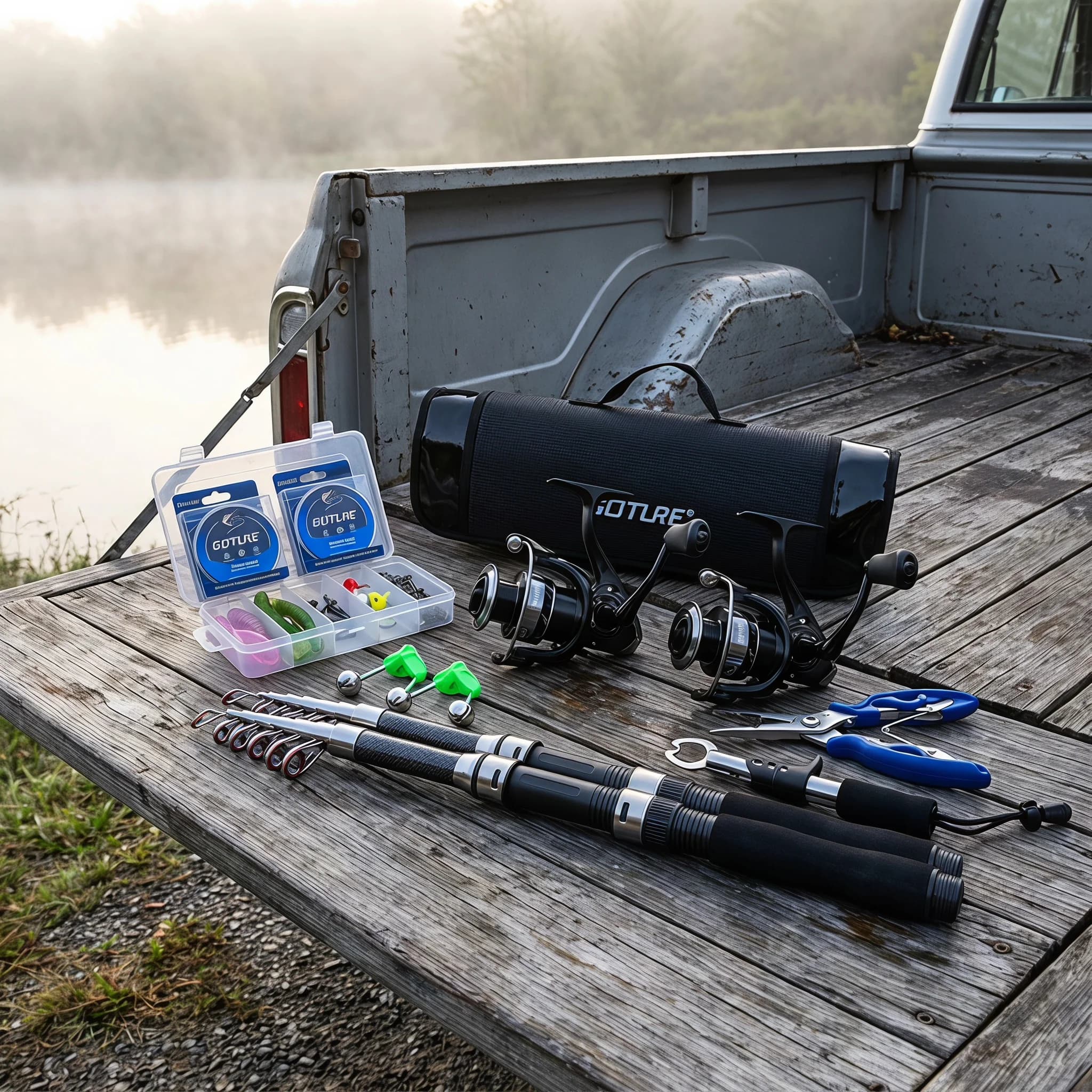 Goture Carbon Telescopic Spinning Fishing Rod Reel Full Kit Pole Lures Hooks Line Pliers Gripper Complete Carry Bag,Fishing Set
