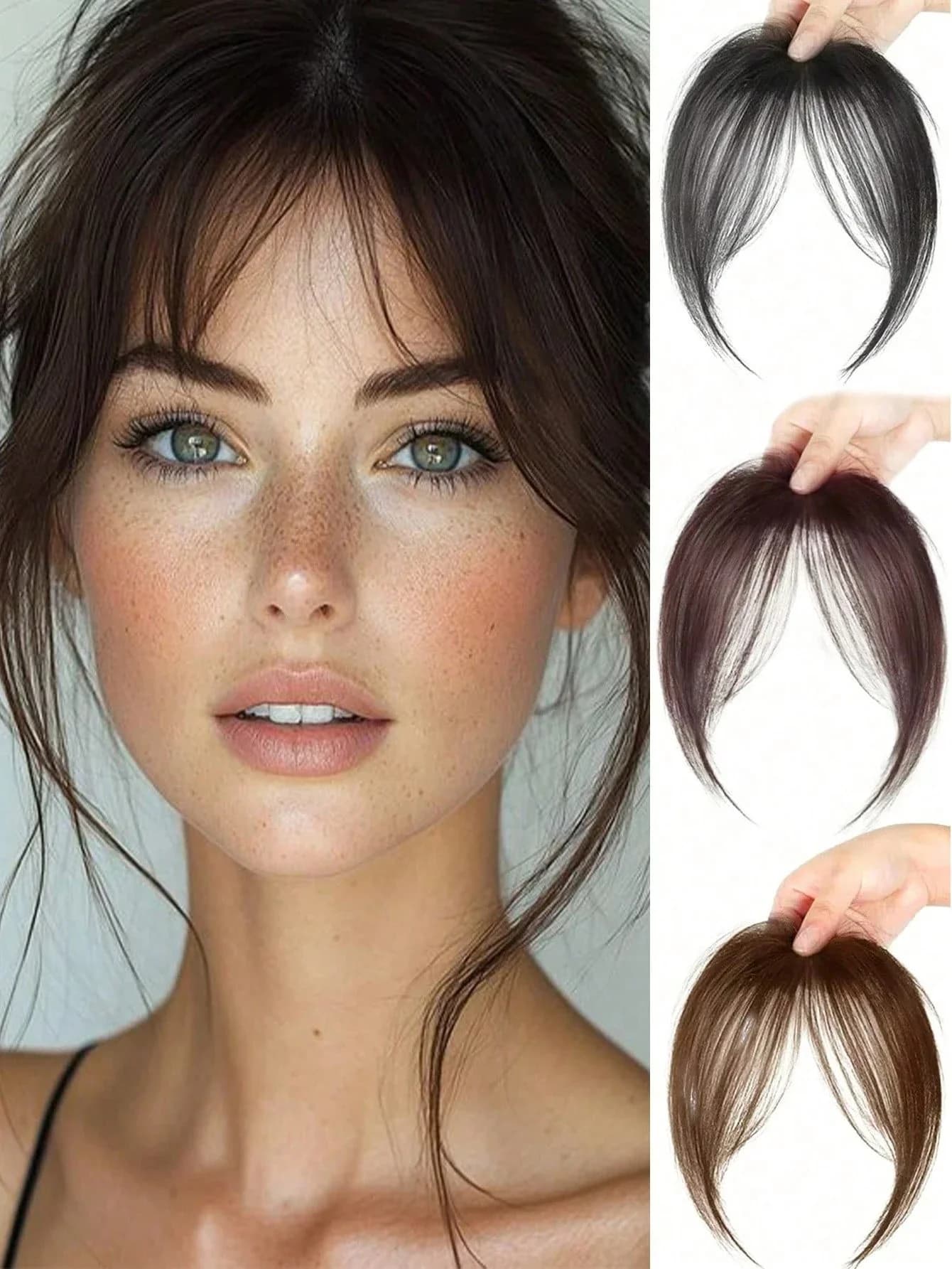 Parrucca di sintesi Frangia centrale Estensioni dei capelli Clip nella fronte Frangia obliqua francese senza cuciture naturale Frangia a otto caratteri