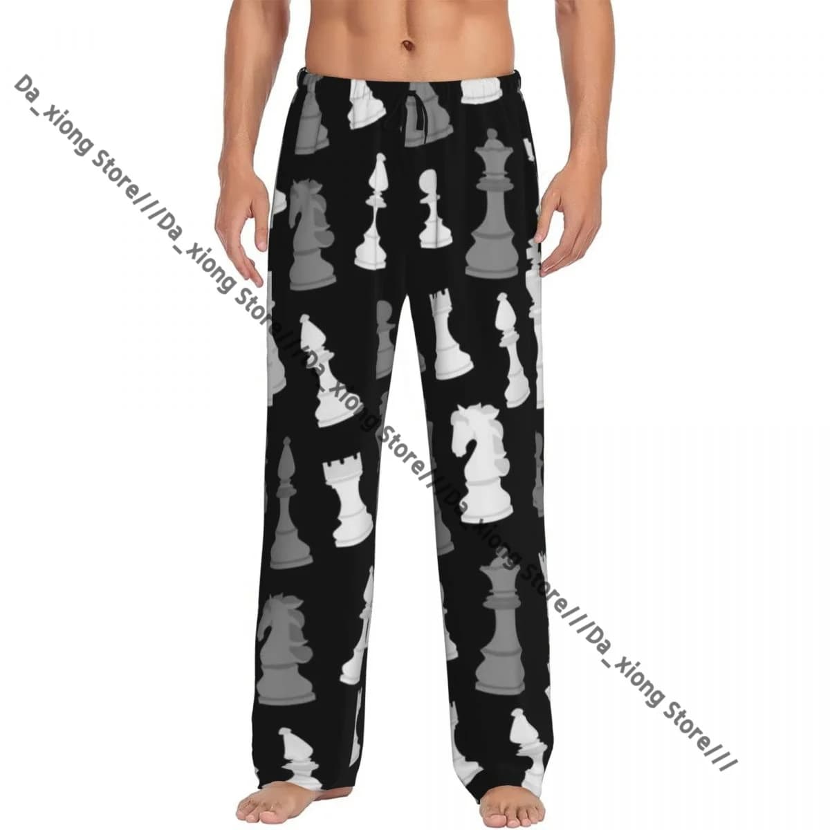 Pigiama casual da uomo, pantaloni da notte, sfondo per scacchi, pantaloni larghi, comodi indumenti da notte