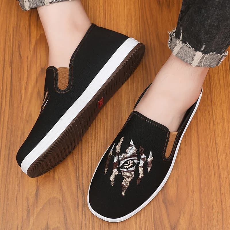 Breathable single-leg men's shoes, new ethnic style embroidered old Beijing canvas shoes