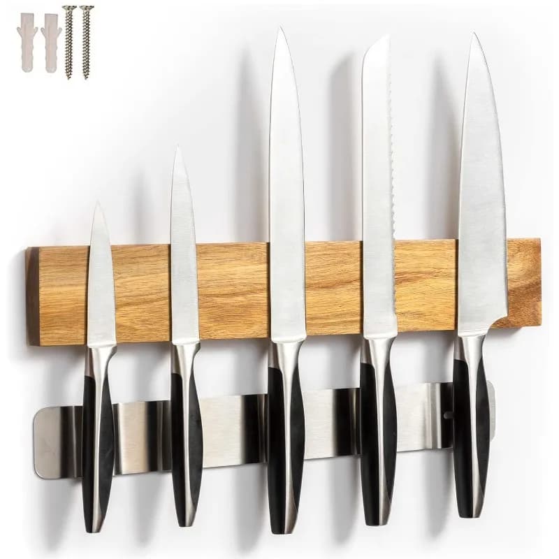 40 cm walnut magnetic wall knife holder, magnetic strip for knives, powerful magnetic wooden knife holder for kitchen knives