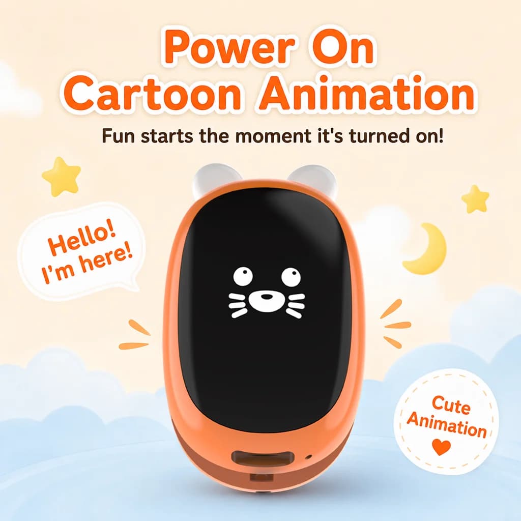 AiQUE Cat Fingertip Oximeter 180mAh Rechargeable Backlit 2Color TFT Heart Rate SPO2 Measure Oximetry Pulse Cartoon for Child
