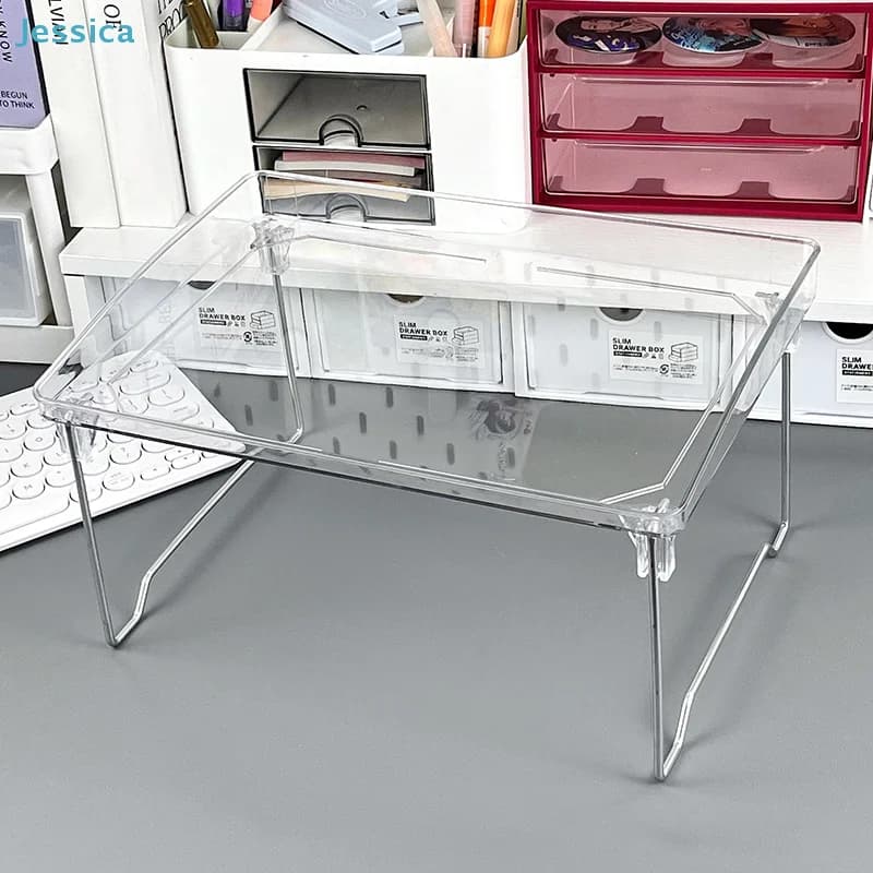 ♥ Scaffale organizer da scrivania in acrilico trasparente: scaffale da ufficio impilabile per forniture per monitor, tastiera e desktop
