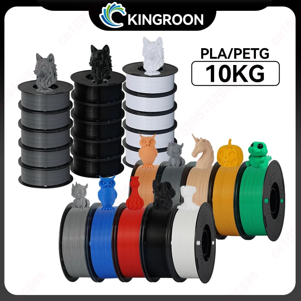 KINGROON 10KG PLA/PETG Filament 1.75mm Black White Gray Mix Color Wholesale 10 Rolls 3D Printing Wire Material For FDM 3dprinter