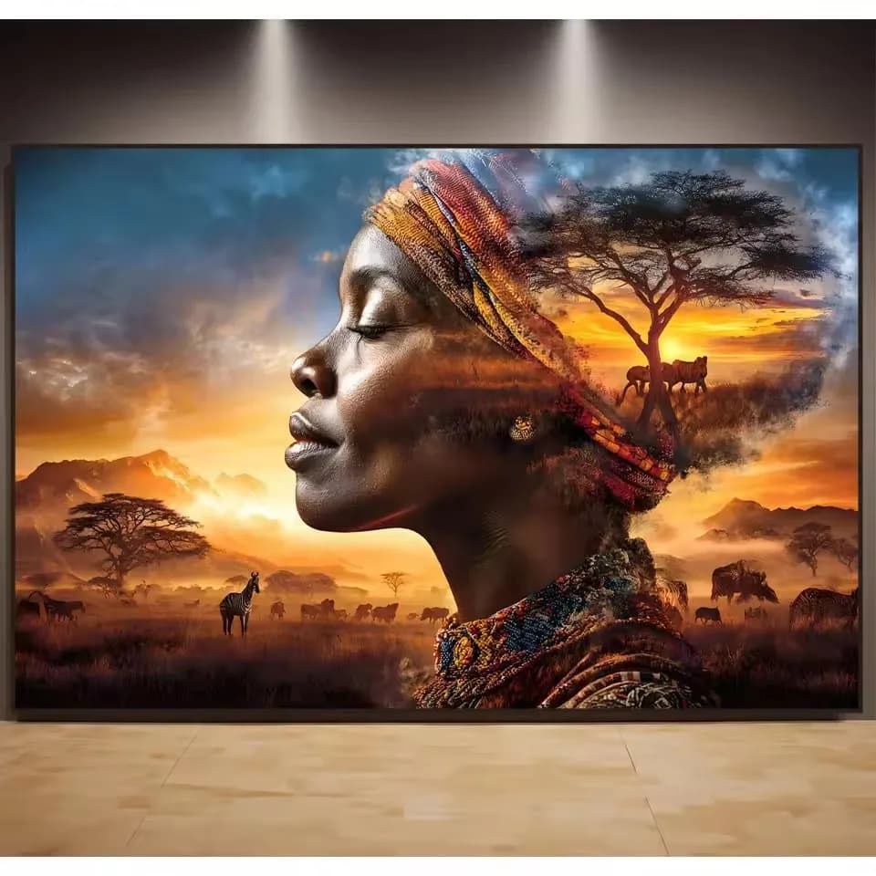 5D DIY Diamond Painting Art Abstract Scenery Diamond Mosaic African Tribal Scenery with Women Cross Stitch Handmade Embroidery