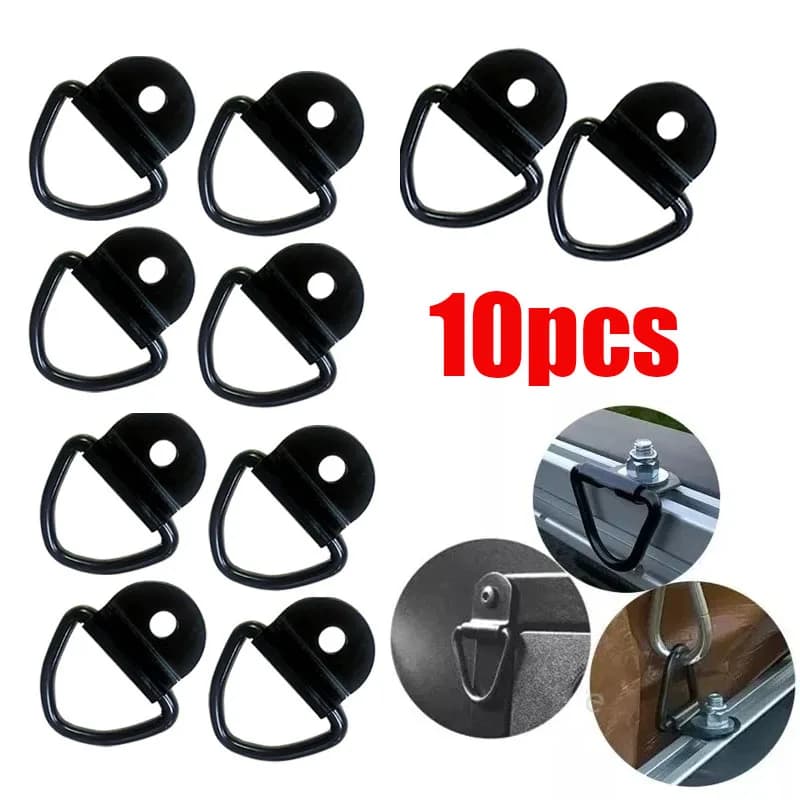 10pcs Black D Shape Pull Hook Tie Down Anchors Ring Iron Stainless Steel Cargo Tie Down Ring For Car Truck Trailers RV Boats