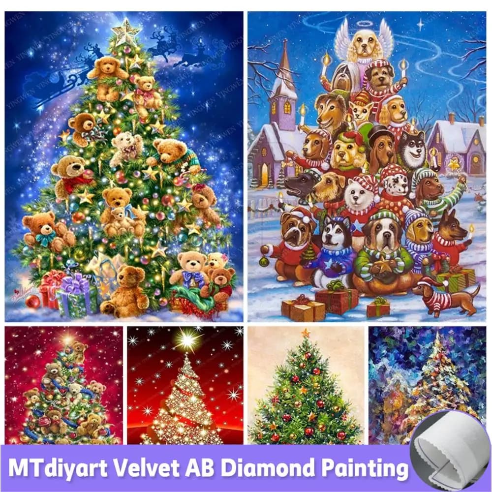 Christmas Tree Diamond Art 5D Full Drill Diamond Painting Dog Cross Stitch Kits DIY Handicraft Rhinestone Pictures Home Decor