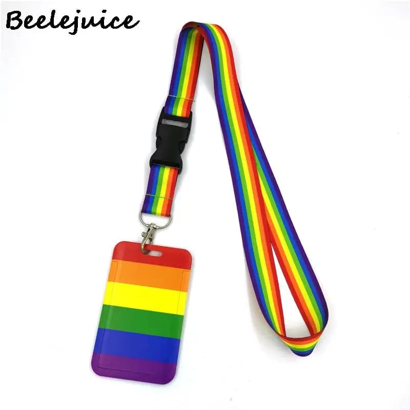 Autorualità arcobaleno moda cordino porta Badge ID Bus Pass custodia Cover Slip Bank porta carte di credito cinturino porta carte regali