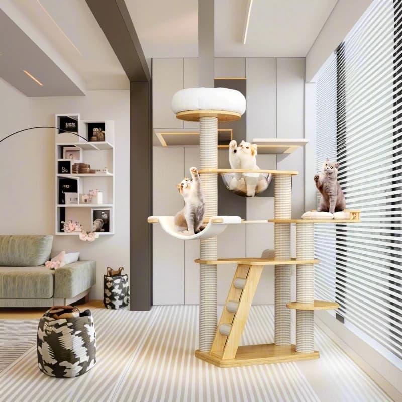 High Quality Large Outdoor Cat Tree Natural Wood Cat Climbing Tower Toy Sturdy Activity Center Suitable for All Cats