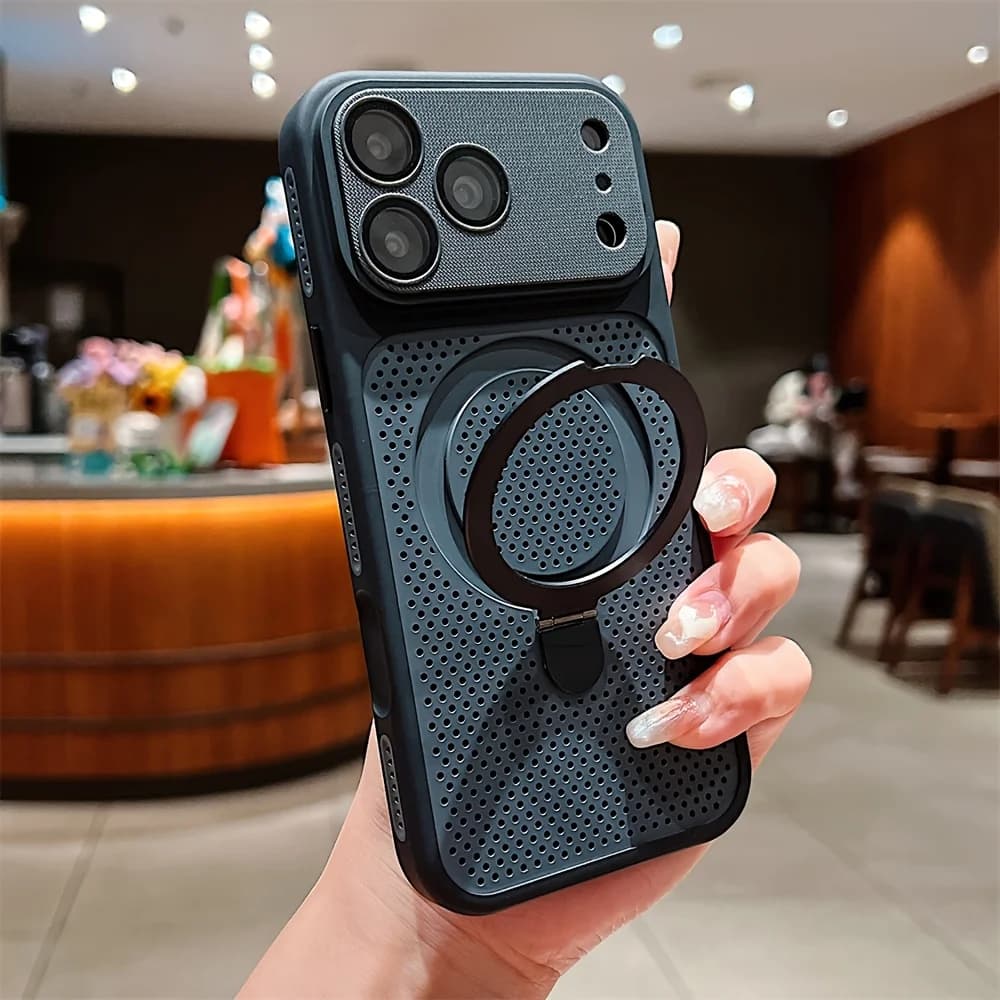 Fashion Heat Dissipation Cooling Mesh Hole Case for IPhone 17 16 15 14 13 12 Pro Max Plus for Magsafe Stand Holder Armor Cover