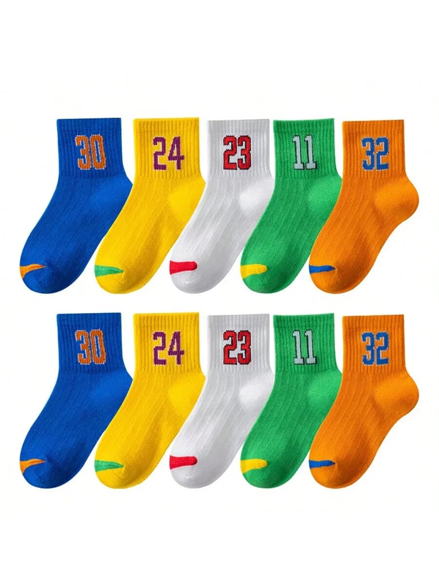5 paia di calzini per bambini primavera estate lettera colore brillante sport basket tendenza sottile cartone animato traspirante ragazzi calzini squadra