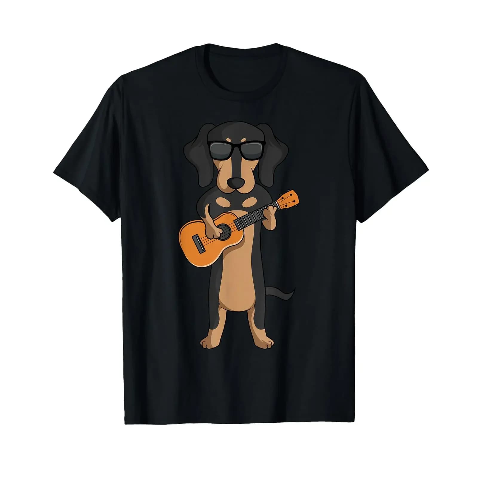 Dachshund Dog Playing Ukulele Guitar Girls Kids T Shirt vintage Washed Stylish Soft streetwear designer clothes Comfortable