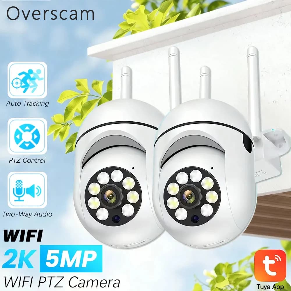 5MP Tuya WIFI IP Outdoor Wireless Security Surveillance 360° PTZ Control Cameras Auto Tracking Two-Way Audio Color Night Vision