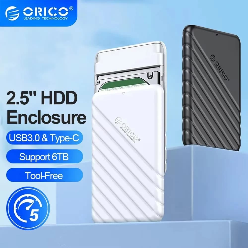 ORICO Custodia per HDD da 2,5 pollici SATA a USB 3.0 Tipo-C Custodia per disco rigido esterno Velocità 5 Gbps SATA SSD Custodia per HDD Scatola di immagazzinaggio da 6 TB