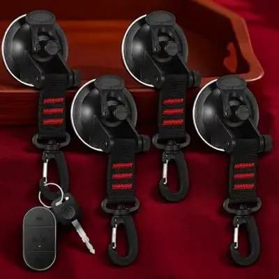 4 Pezzi Ganci a Ventosa Robusti con Cinghie in Nylon Girevoli e Sicure per Tende da Sole Auto, Campeggio e Accessori per Teloni