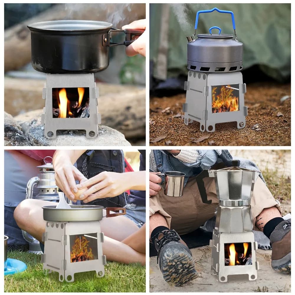 Forno da campeggio Stufa a legna Stufa ad alcool Stufa da campeggio portatile in acciaio inossidabile Stufa da esterno Attrezzatura da campeggio Cucina Escursionismo