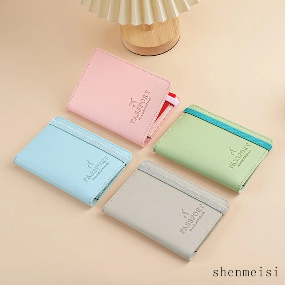 Lightweight RFID Blocking PU Passport Holder Elastic Band Design Multi Slots Travel Passport Cover ID Card Protective Case