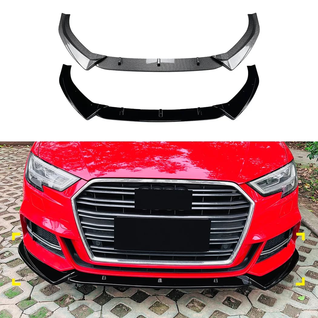 3-Piece Front Bumper Lip Splitter Spoiler For Audi A3 S3 8V Facelift 2017-2020 Piano Black Carbon Fiber Lower Diffuser Mod Kit