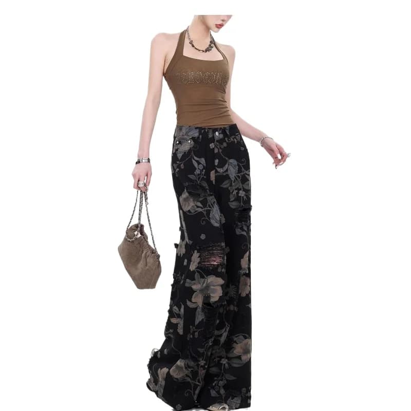 Printed American Jeans Retro 2026 High Waist Tube Pants New Design Spring Wide Pants Straight And Versatile Pants Tide Pants