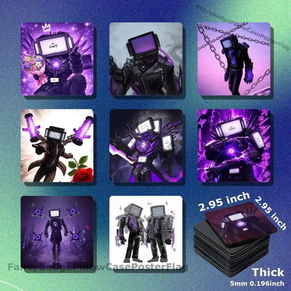 S-Skibidi Toilet TV Man Acrylic Refrigerator Magnets Square Tiles with Magnetic Sheets for Home Decoration
