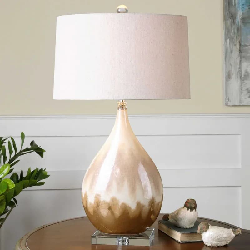 Lampade da tavolo moderne in ceramica a forma di lacrima, paralume in tessuto bianco, soggiorno, camera da letto, studio, ufficio, luci da lettura